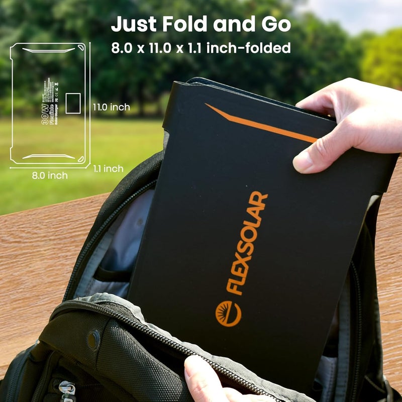 FlexSolar 30W Portable Solar Panel Chargers QC3.0 18W USB-A USB-C Output Foldable Small Power Emergency ETFE Panels IP67 Waterproof Camping Backpacking Hiking for Cell Phone Power Banks Flashlight - Image 5